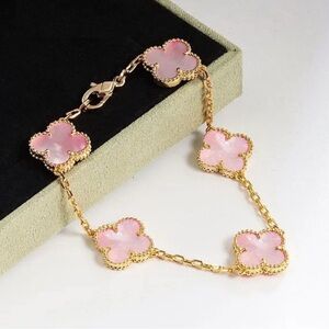 Private Label Gold-Tone Bracelet with Pink Clover Charms